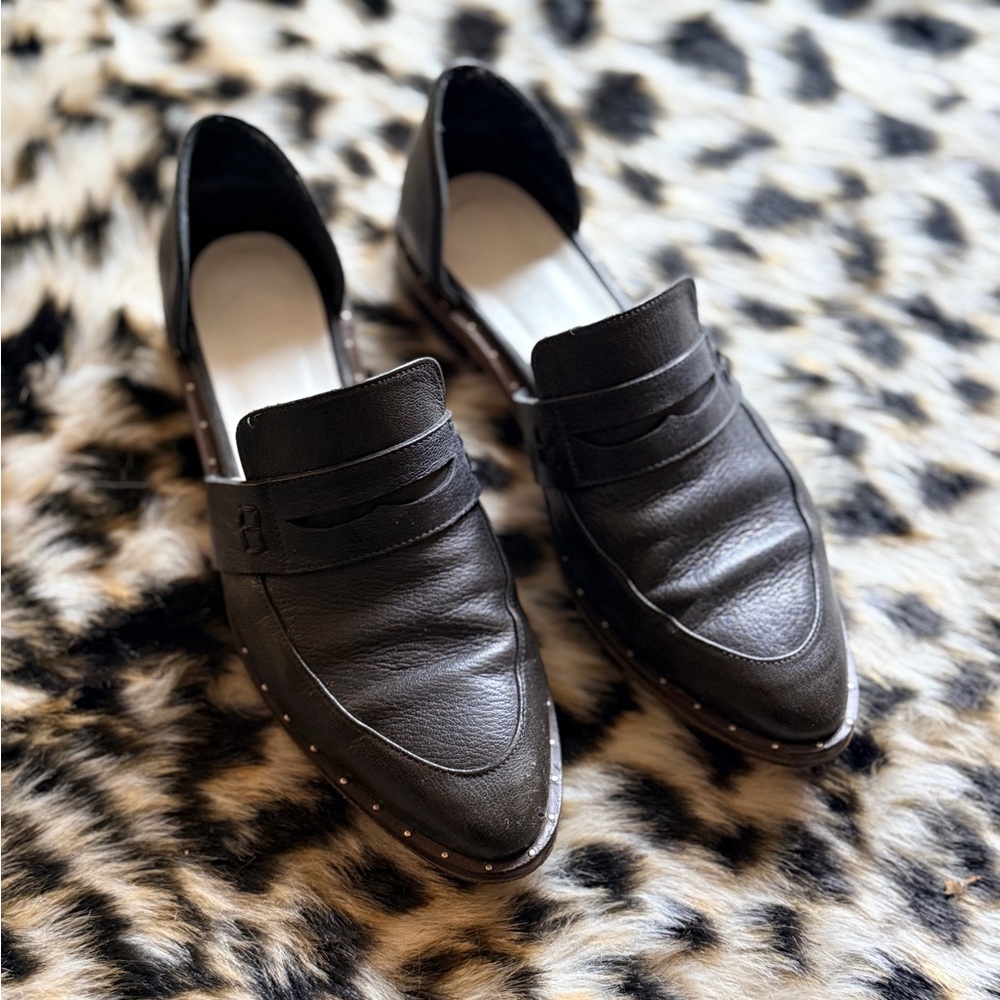 Freda Salvador Black Leather Studded Loafers